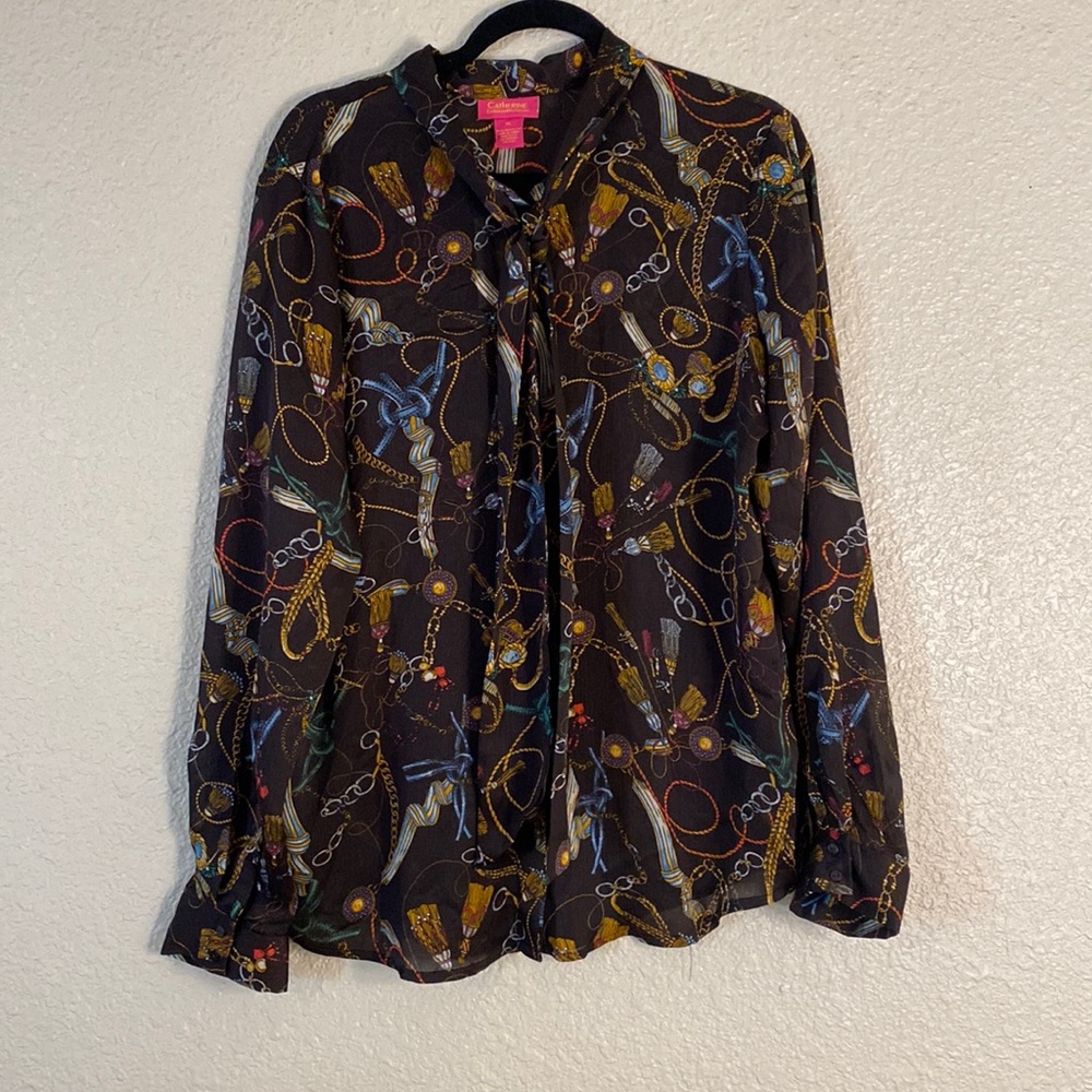 NWT preppy tie neck blouse